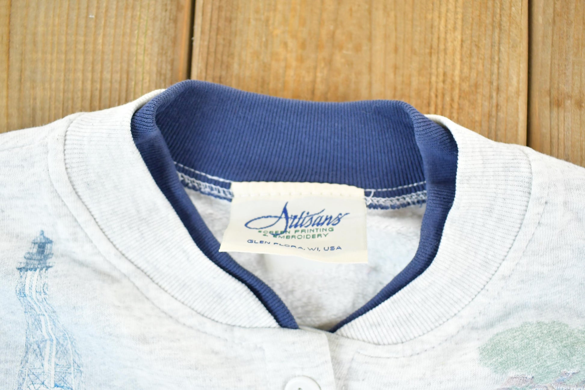 Vintage 1990s Artisans AOP Lighthouses Crewneck Sweatshirt Made In USA Mens L