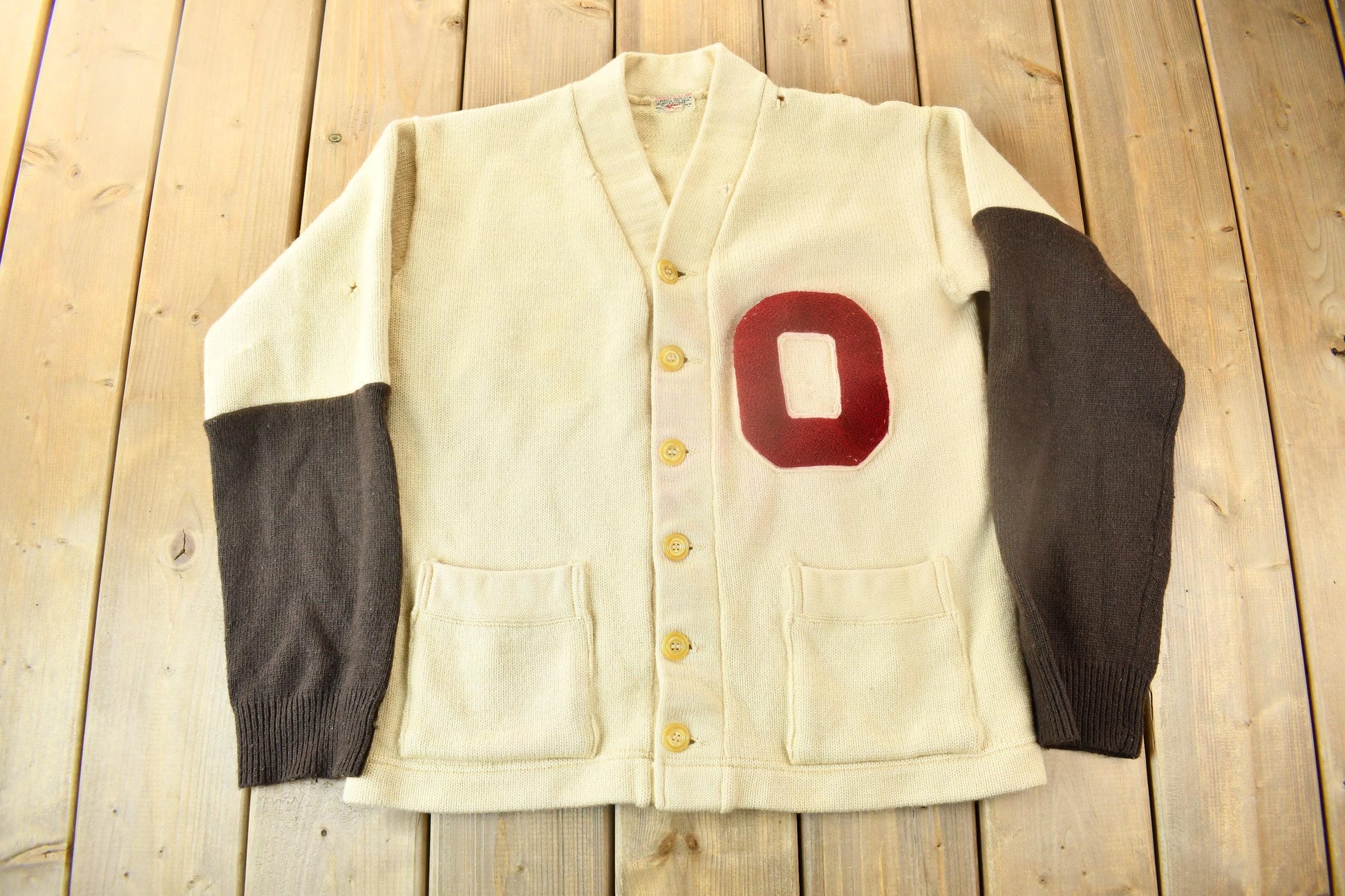 Vintage 1950s 100% Wool Collegiate Cardigan Knit Sweater