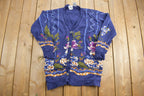 Vintage 1990s CHU Floral Knit Cardigan Sweater
