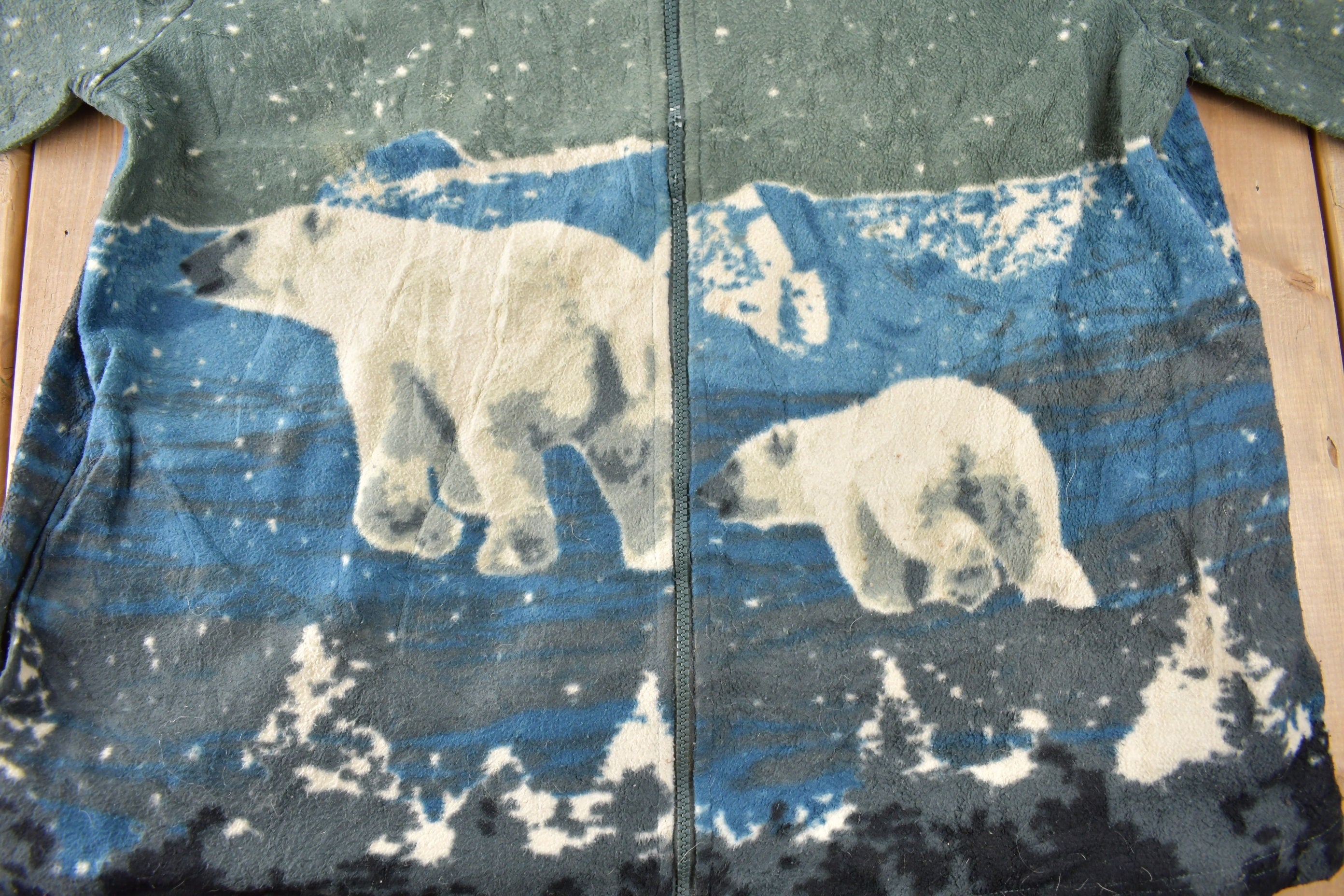 Vintage 1990s Polar Bear Graphic All Over Print Zip Up Fleece Sweater Size XL