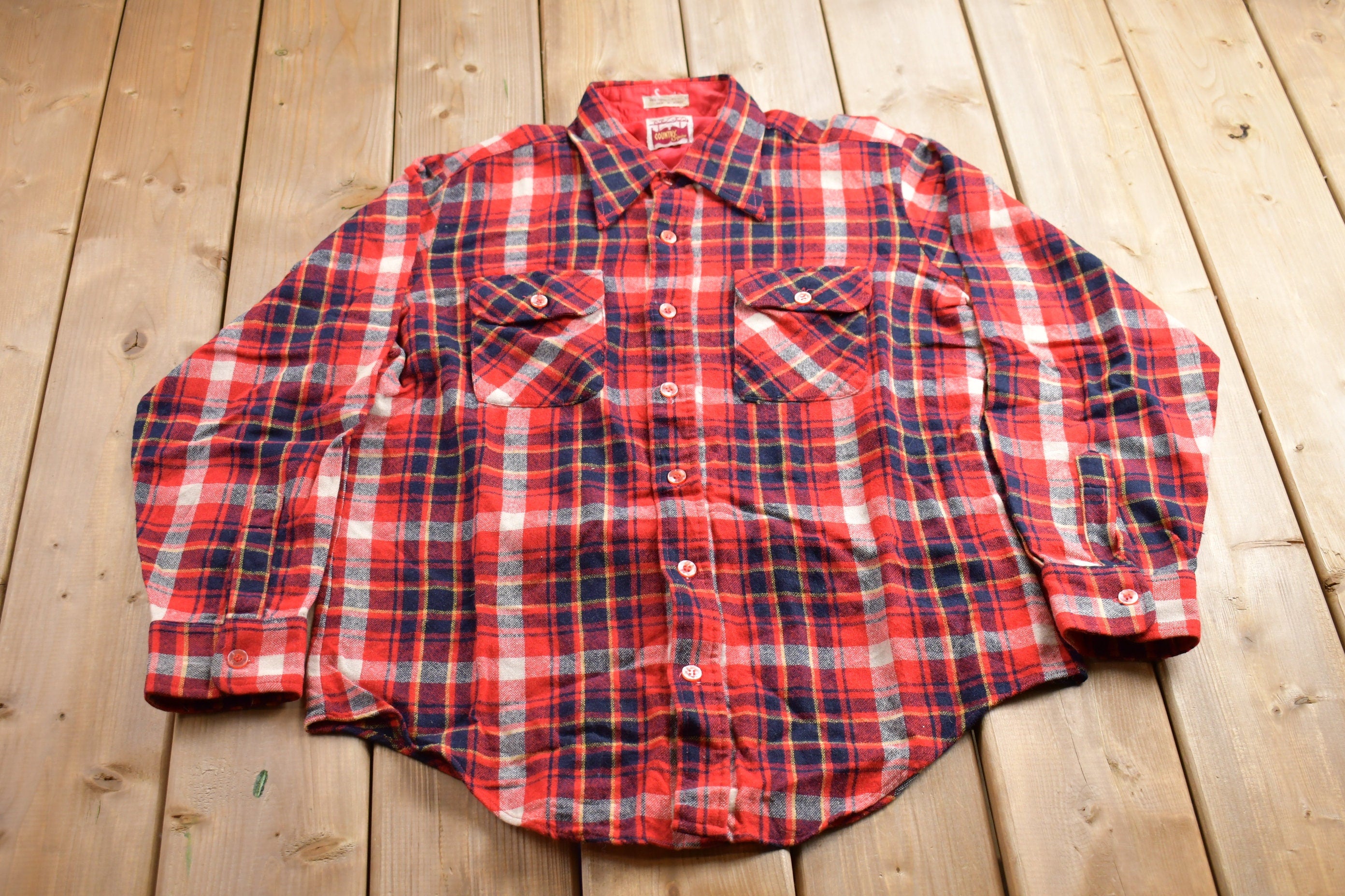 Vintage 1990s Country Squire Plaid Wool Flannel Button Up Shirt