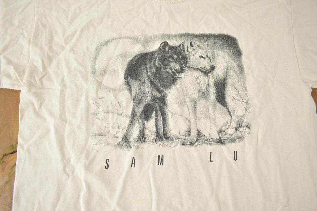 Vintage 1990s Sam Lu Wolf Graphic T Shirt Size Large