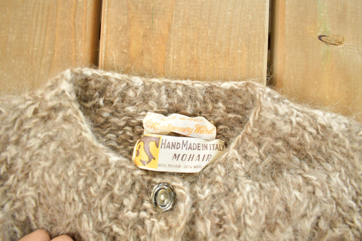 Vintage 1960s Montgomery Ward Hand Knit Mohair Wool Cardigan Sweater Women's S