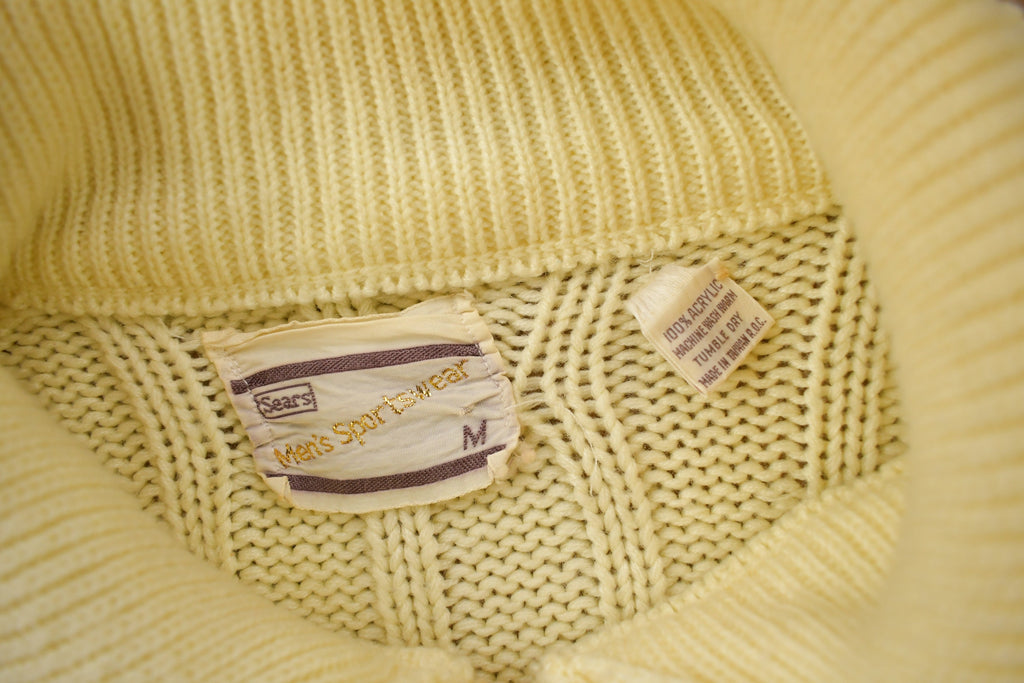 Vintage 1970s Sears Men's Sportswear 3D Cable Knit Cardigan Sweater