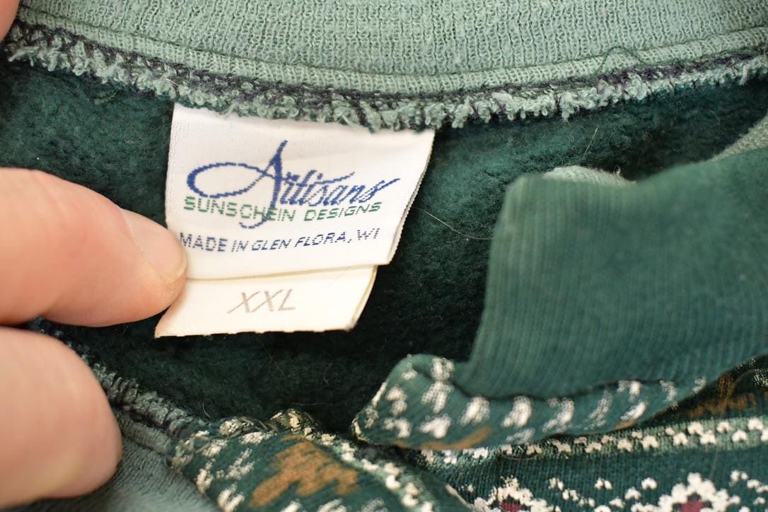 Vintage 1990s Artisans Double Collar Christmas Tree Button Up Graphic Print Crewneck Sweatshirt Women's L / Made In USA / 90's Destination