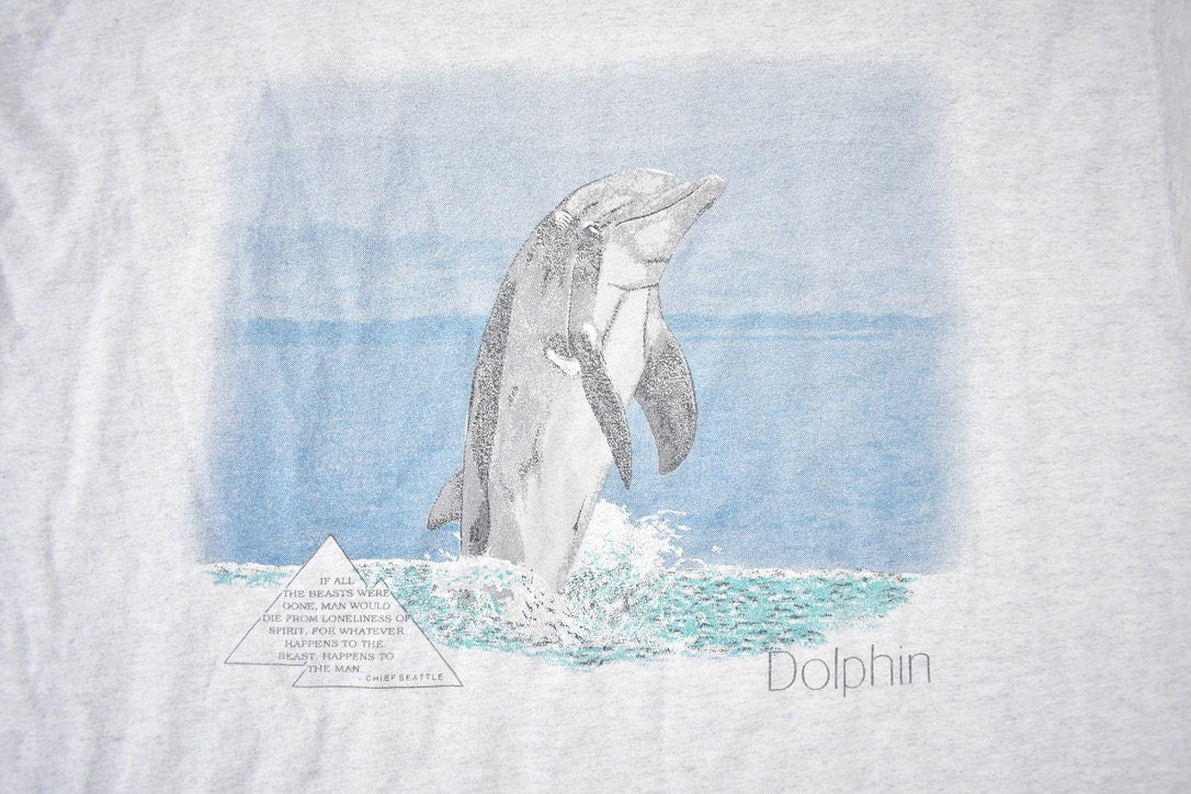 Vintage 1990s Dolphin Theme Poem Graphic T-Shirt Made In USA