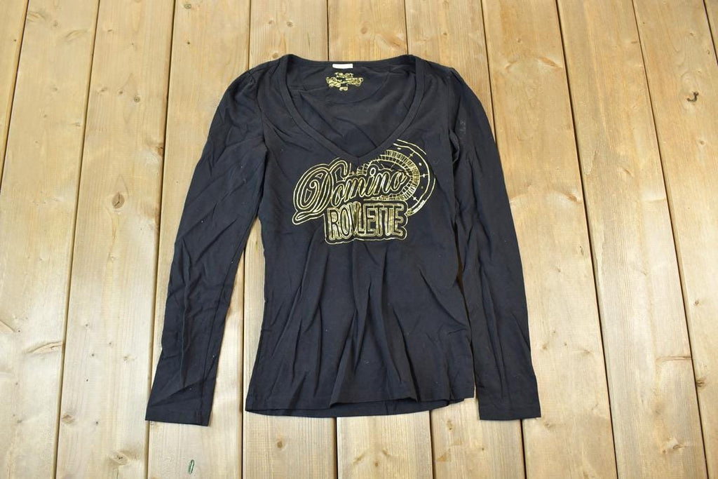 Women Vintage Domino Roulette Y2K T-Shirt Vigoss Grunge Skull Print / Contrast Stitch / Internet Famous Clothing / Over Dyed