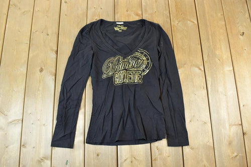 Women Vintage Domino Roulette Y2K T-Shirt Vigoss Grunge Skull Print / Contrast Stitch / Internet Famous Clothing / Over Dyed