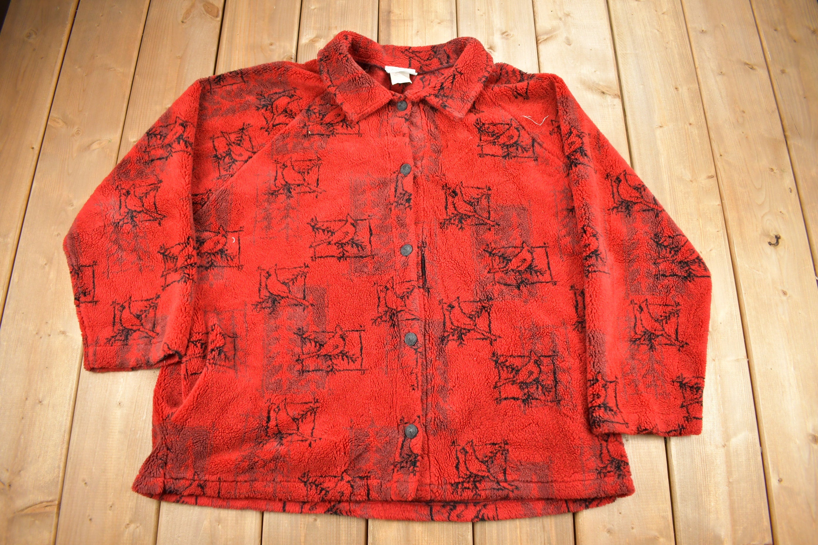 Vintage 1990s Red Cardinal Theme Fleece Sweater