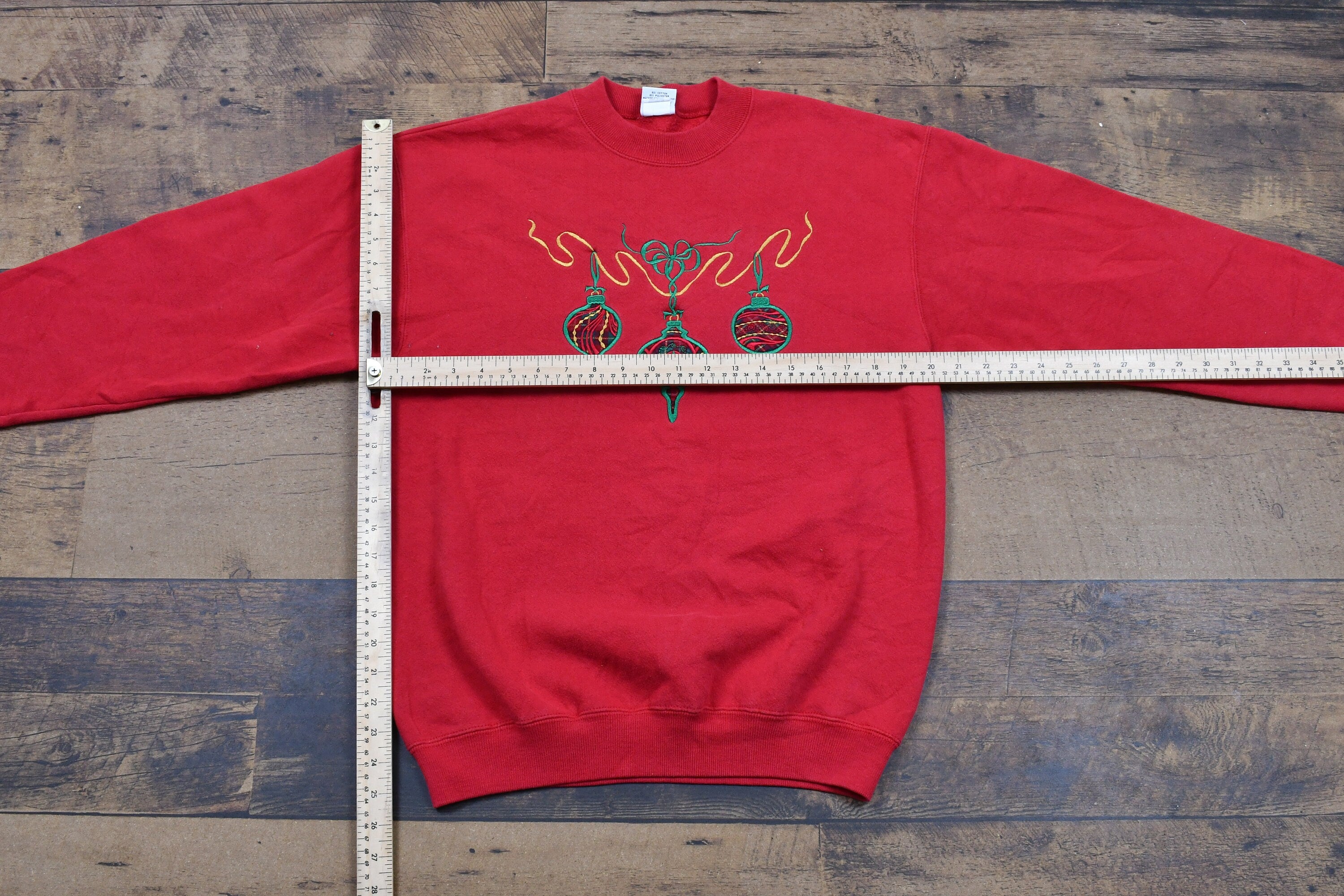 Vintage 1990s Embroidered Christmas Ornament Crewneck , Vintage Holiday Sweatshirt , Made In USA , Pullover Sweatshirt , Streetwear