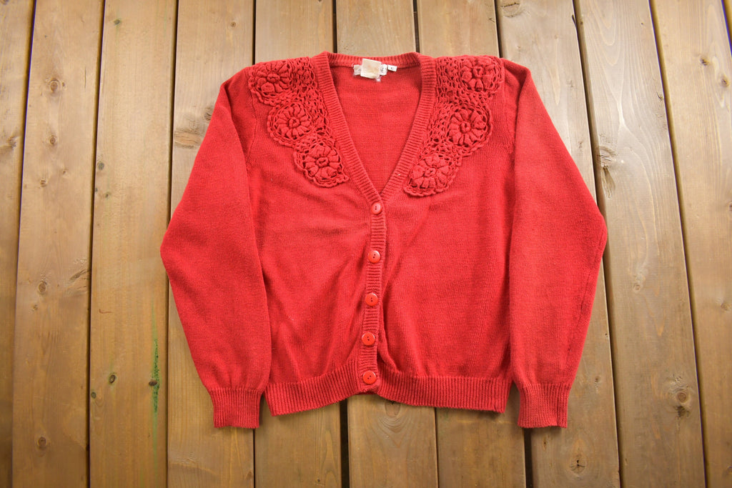 Vintage 1980s Nu Look Floral Pattern Cardigan Sweater