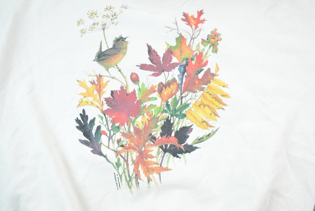 Vintage 1990s Leaf Birds Cute Fall Style Crewneck Sweater / 90s Crewneck / Grandma Sweater / Streetwear / Made In USA / Animal Theme