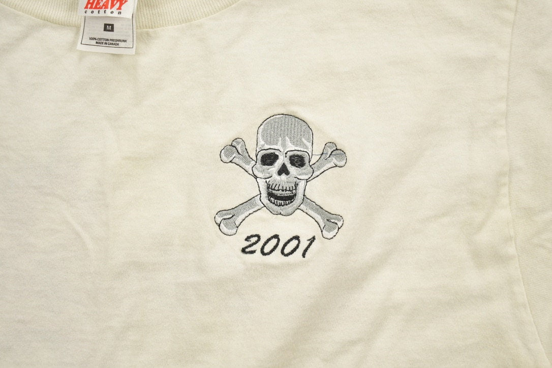 Vintage Embroidered Skull Crew Graphic T-Shirt