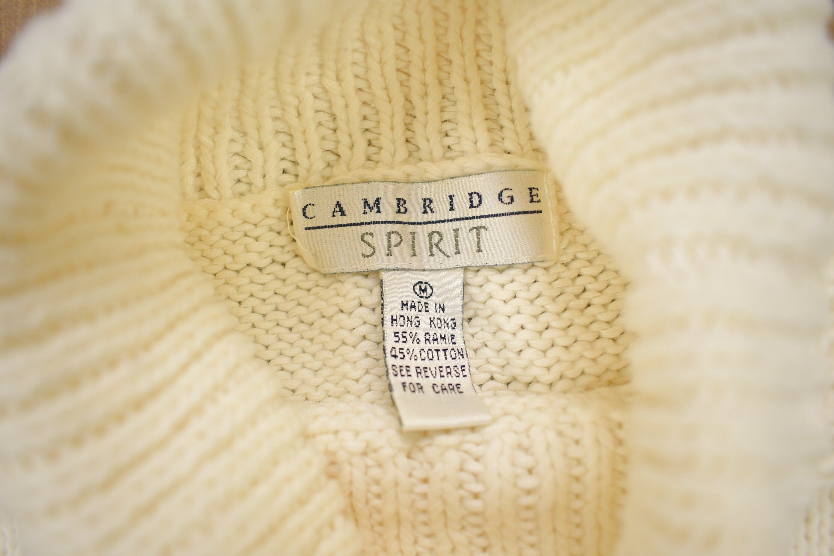 Vintage 1990s Cambridge Spirit Cable Knitted Floral Turtle Neck Sweater