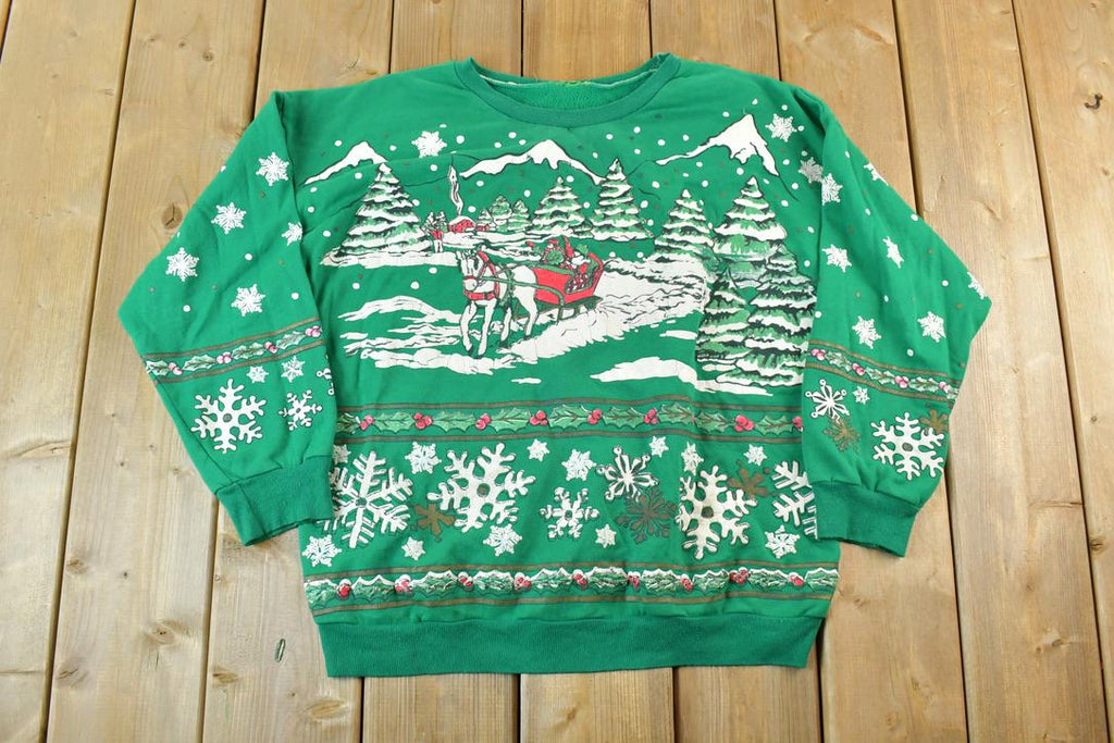Vintage 1980s Christmas AOP Cute Crewneck Sweater