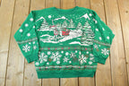 Vintage 1980s Christmas AOP Cute Crewneck Sweater