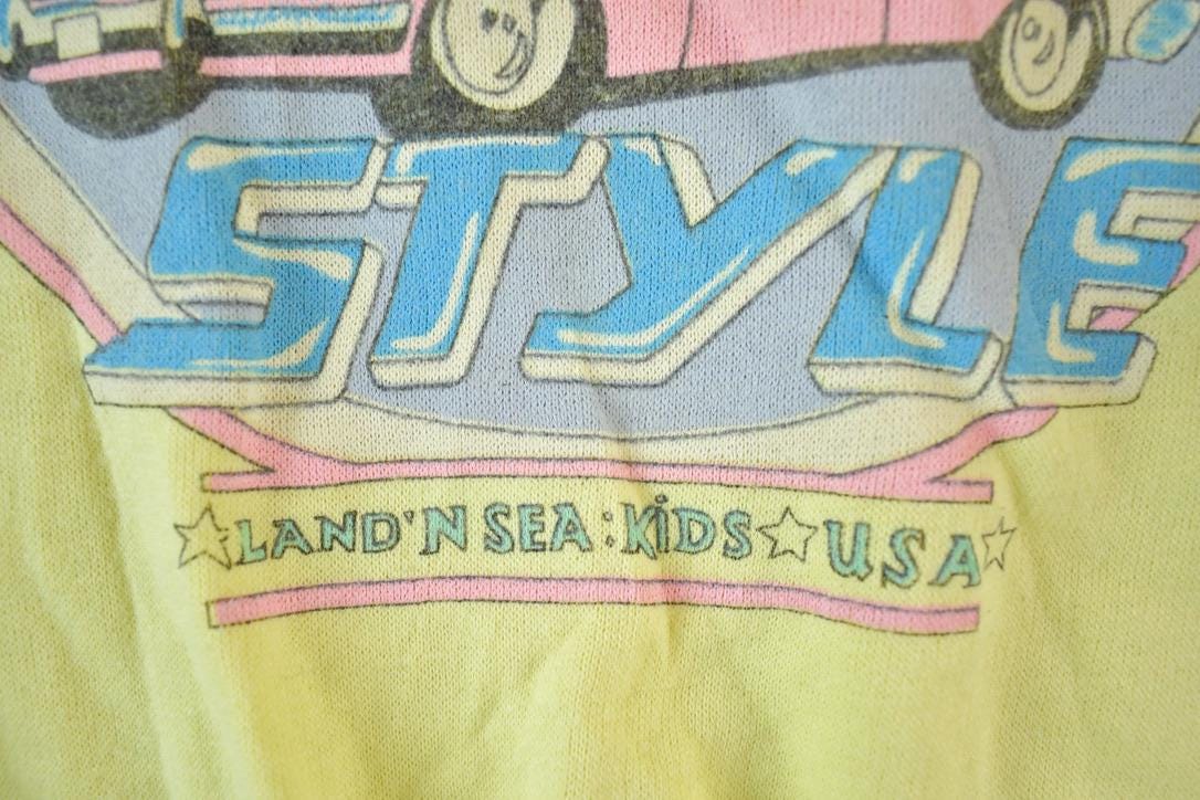 Vintage 1990s City Style Super Unique Collared Pink Cadillac Crewneck Sweatshirt Made In USA