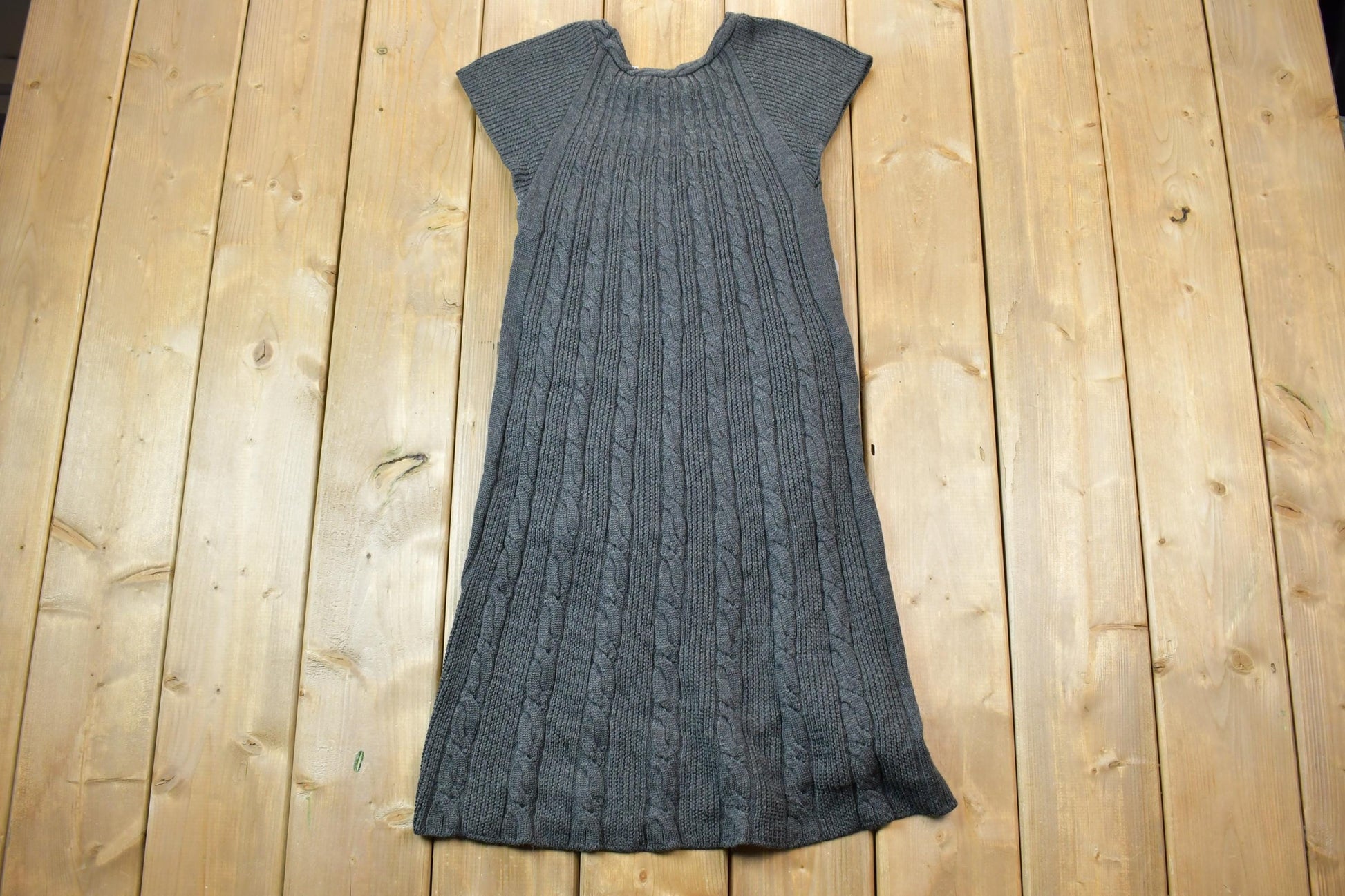 Vintage 1990s Calvin Klein 3D Colored Cable Knit Crewneck Sweater Dress