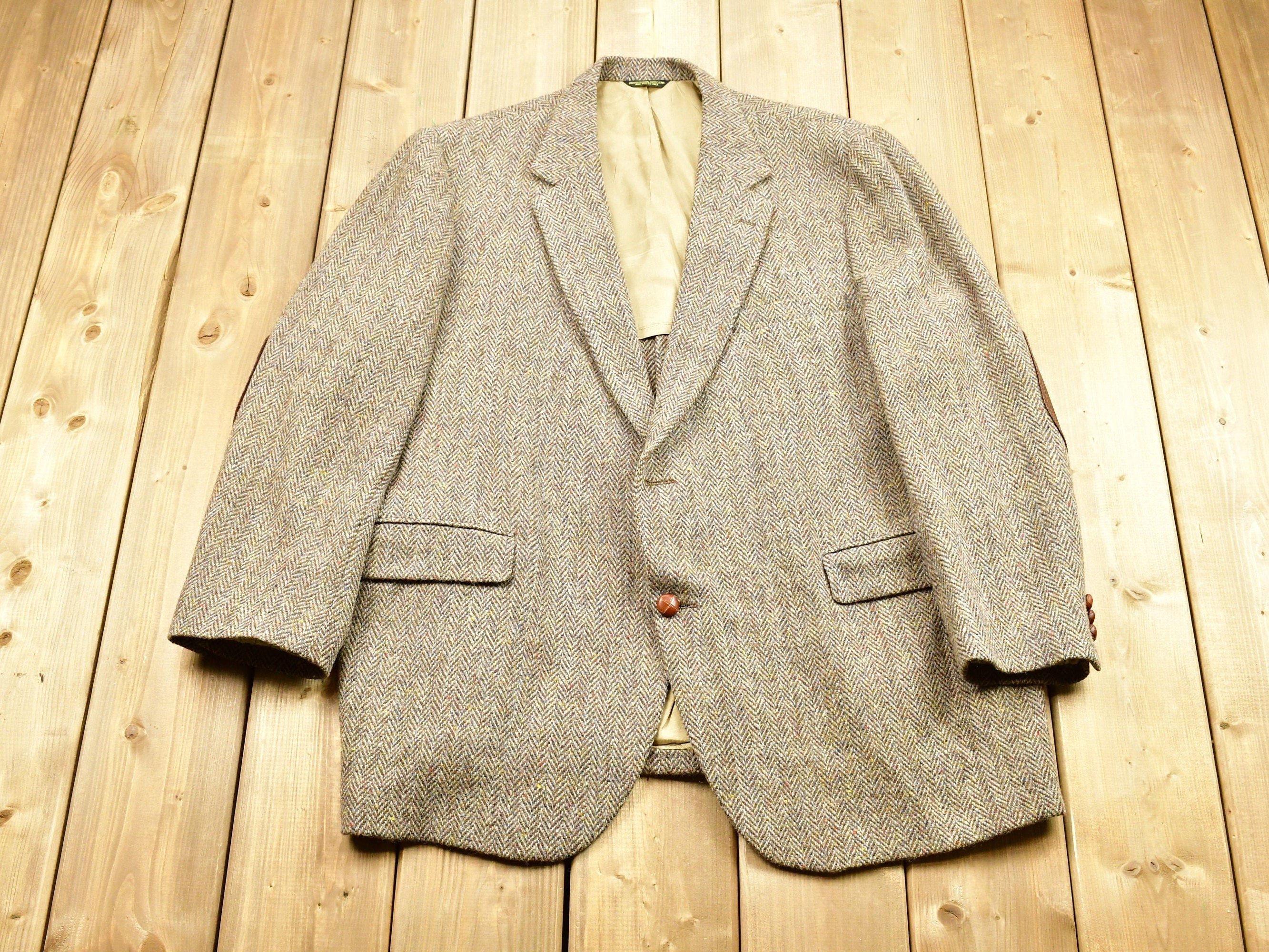 Vintage Harris Tweed Hand Woven Scottish Wool Button Up Blazer Jacket