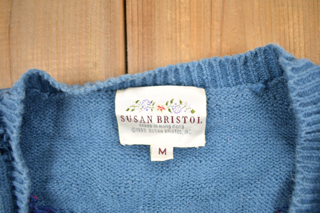 Vintage 1993 Susan Bristol Floral Embroidered Knit Cardigan