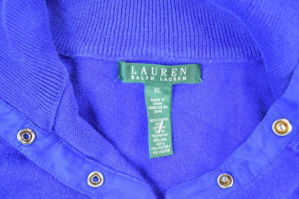 Vintage 1990s Lauren By Ralph Lauren Quarter Button Fancy Dress Up Knit Crewneck Sweater / 90s Crewneck / Made In USA / Preppy Sweater
