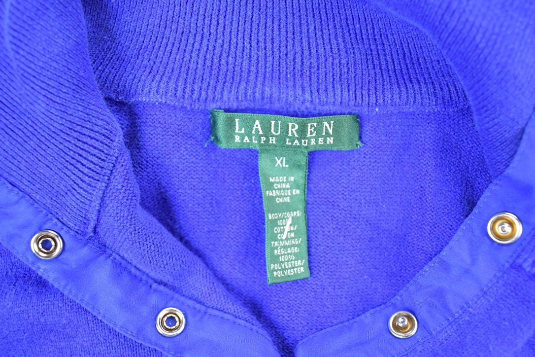 Vintage 1990s Lauren By Ralph Lauren Quarter Button Fancy Dress Up Knit Crewneck Sweater / 90s Crewneck / Made In USA / Preppy Sweater