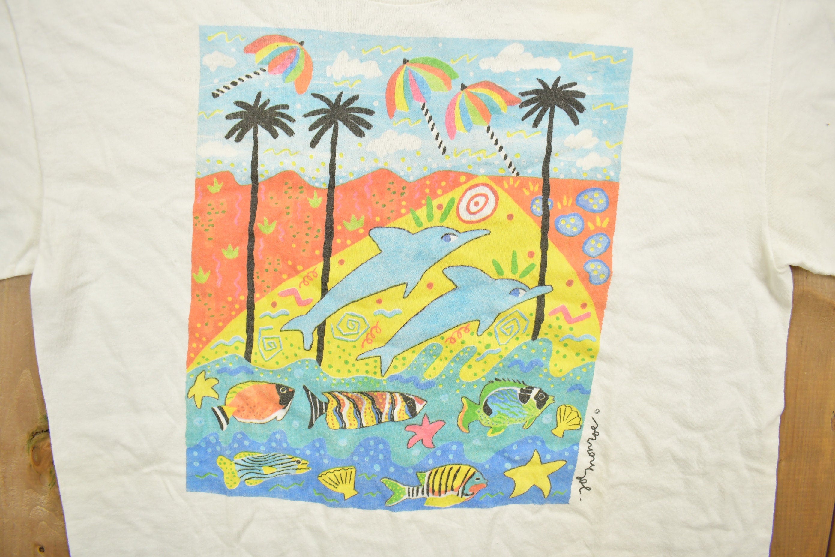 Vintage 1990s JAM Dolphin Themed Graphic T-Shirt