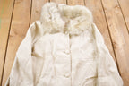 Vintage 1980s Leather Fur Collar Full Length Jacket