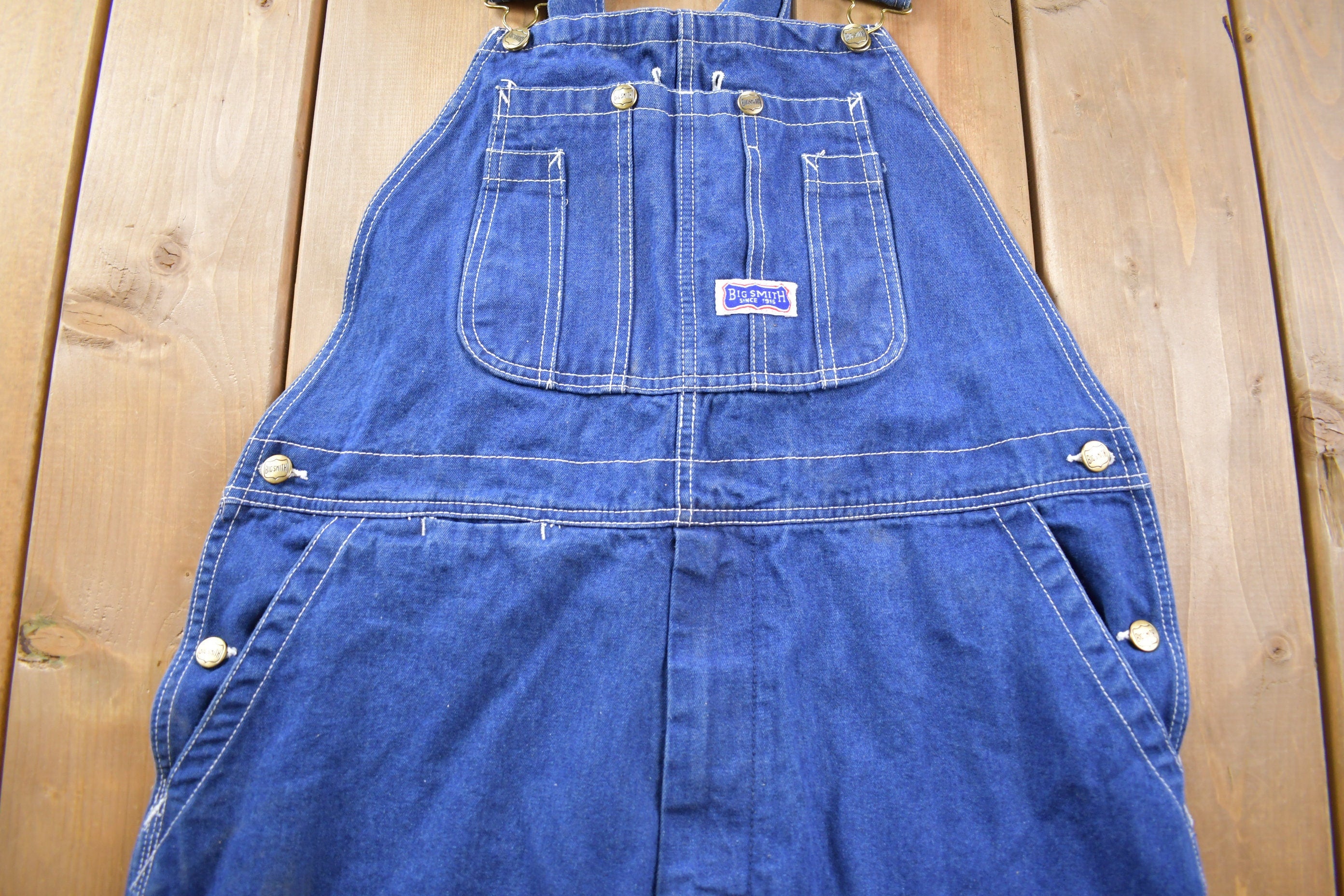 Vintage 1970s Big Smith Blue Denim Jean Overalls Size 39 x 29