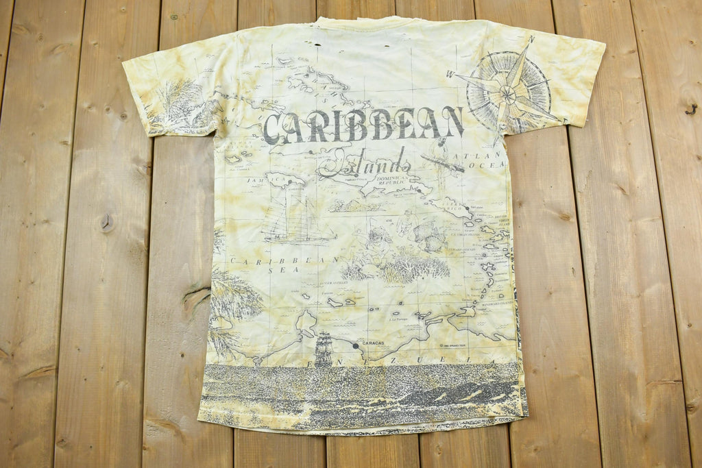 Vintage 1992 Caribbean Islands All Over Print Sneaky Tees Souvenir T-Shirt