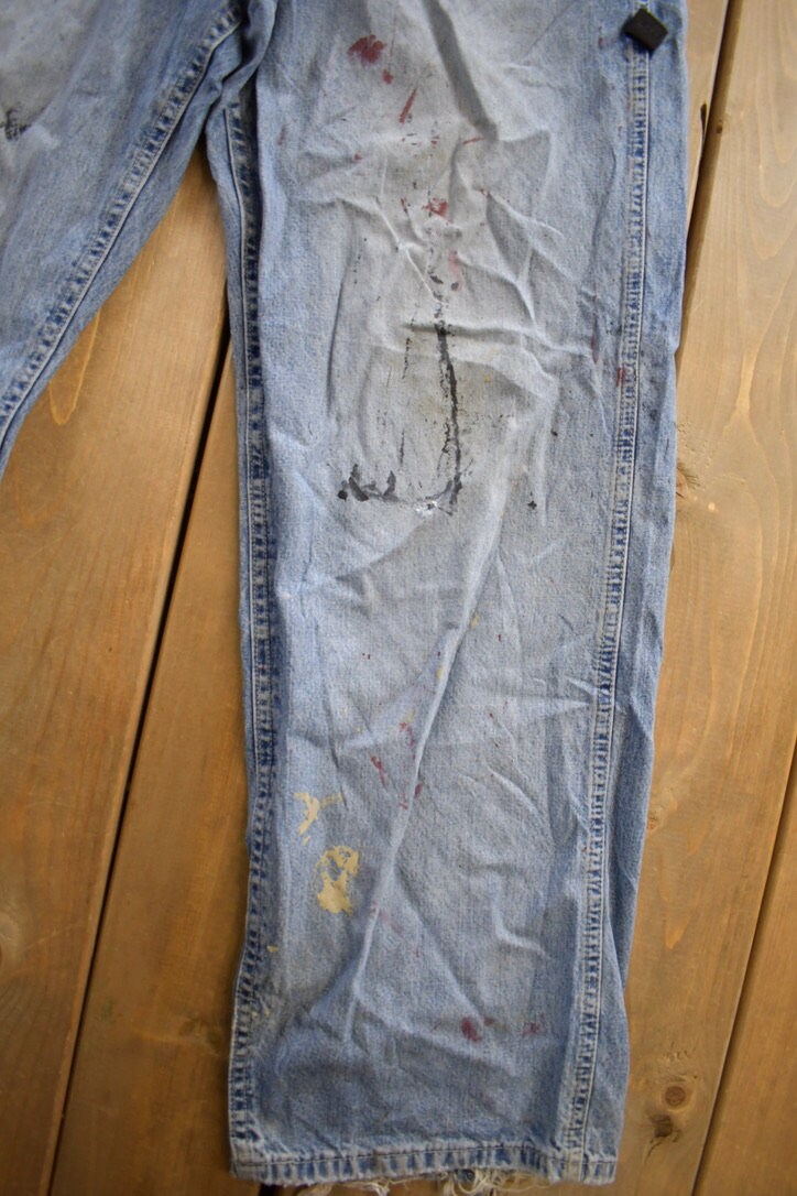 Vintage 1980s Lee Dungarees Distressed Paint Stained Size 36x32