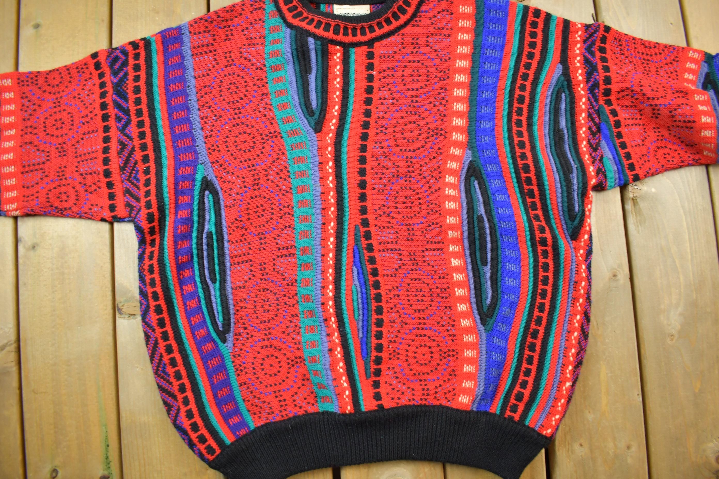 Vintage 1990s Corroboree 3D Colored Cable Knit Sweater