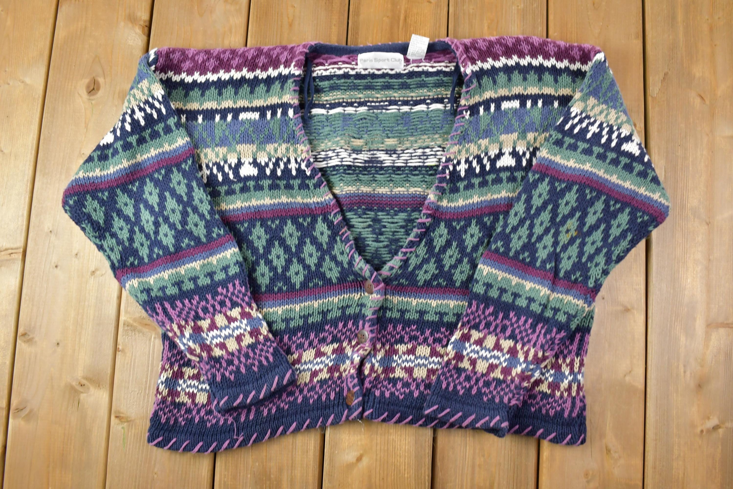 Vintage 1990s Paris Sport Club Knit Cardigan Sweater