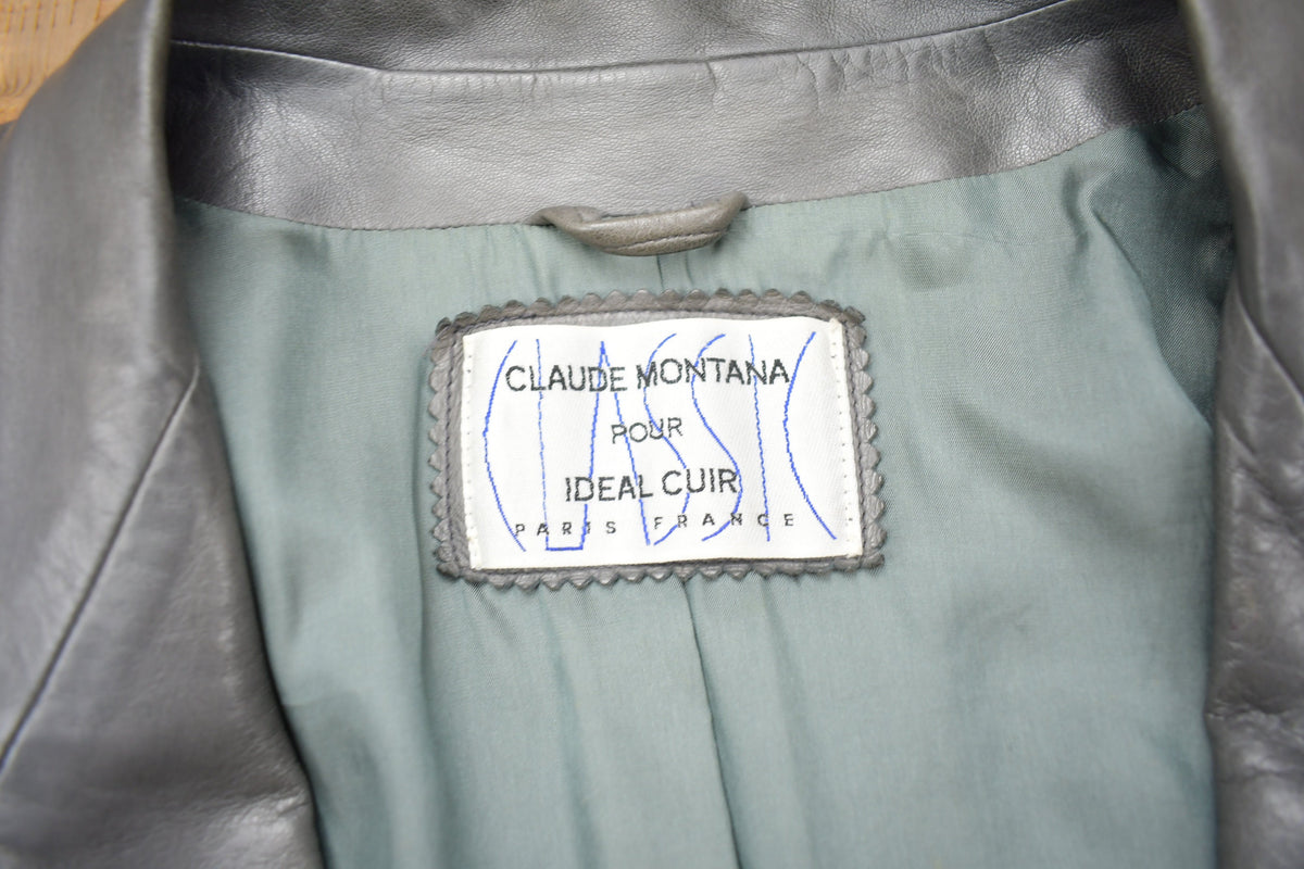 Vintage 1990s Claude Montana Ideal Cuir Leather Blazer Jacket