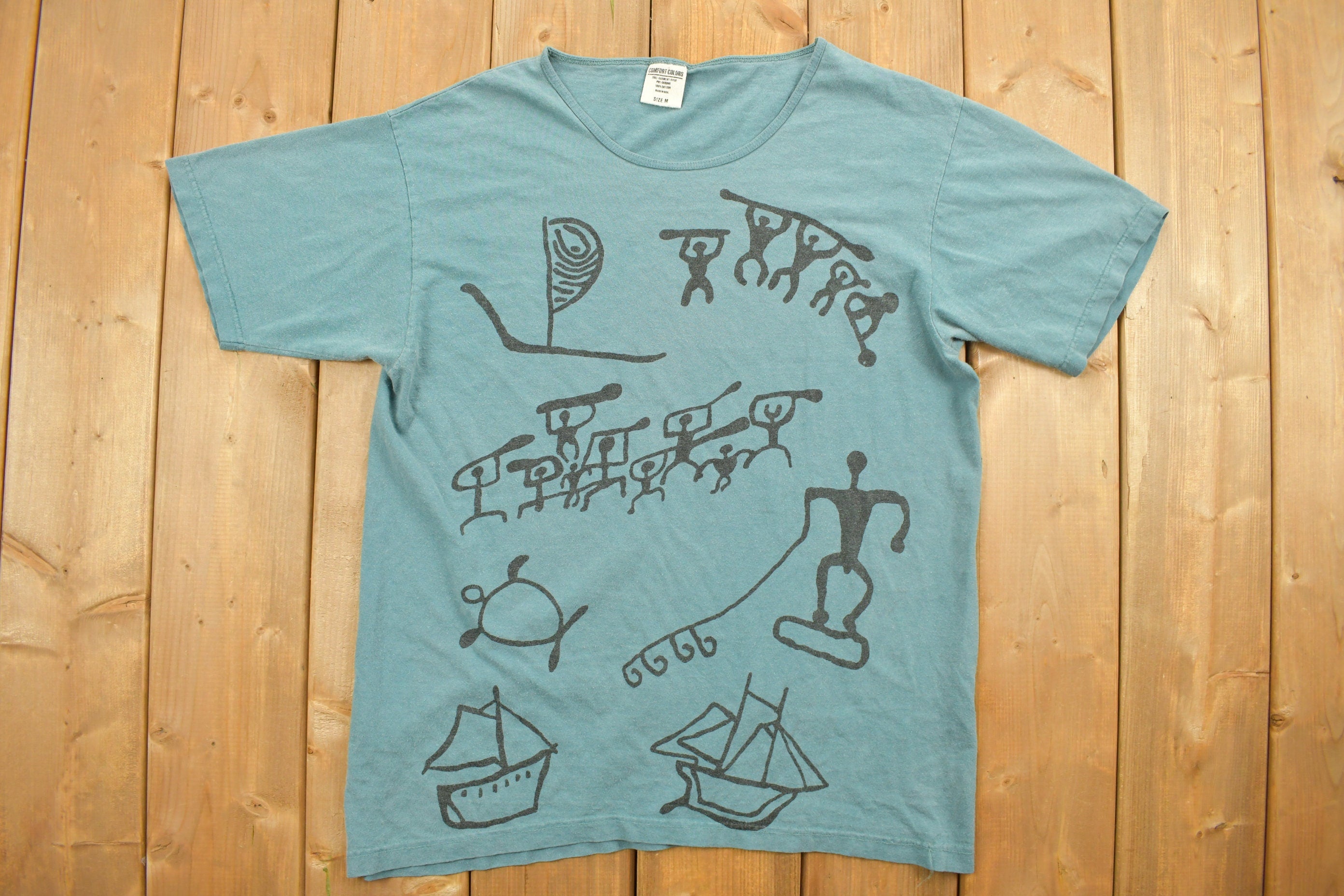 Vintage 1990s Tribal Ocean Themed Graphic T-Shirt  Beach  Retro Style  Made In USA  90s Graphic Tee  Casual Wear  Abstract