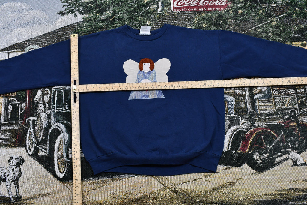 Vintage 1990s Hanes Herway Religious Angel Embroidered Crewneck Sweatshirt