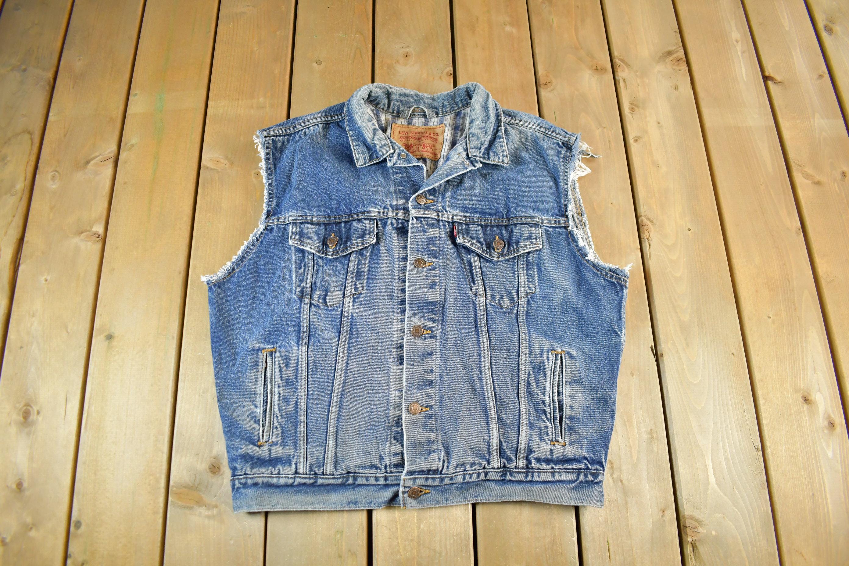 Vintage 1990s Levi's Denim Blanket Lined Vest Jacket Mens Medium