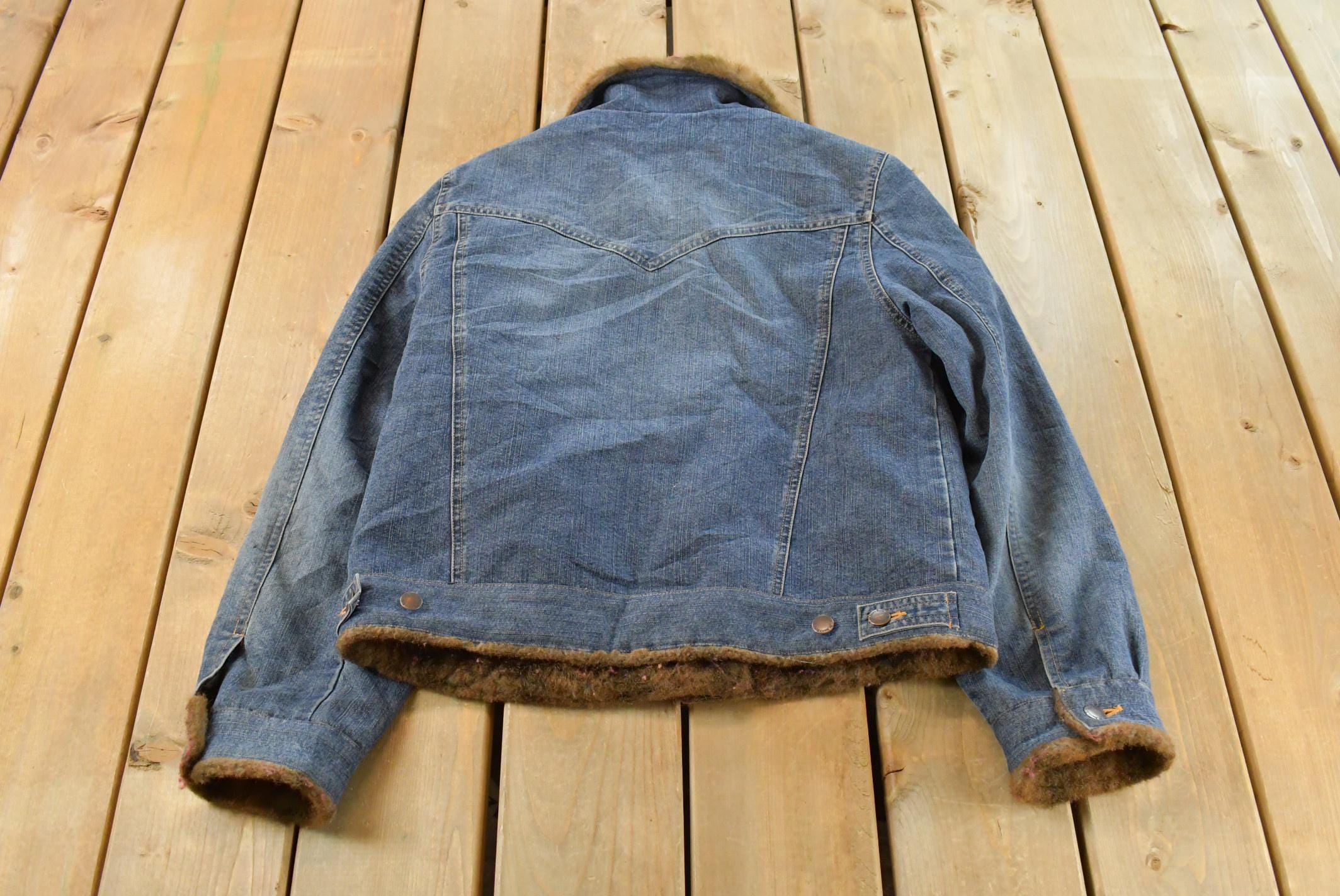 Vintage Y2K St. John's Bay Faux Fur Denim Jean Trucker Jacket Women's M / 2000s Fall Outerwear / Fall Jacket / Fur Lined