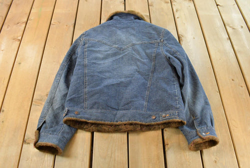 Vintage Y2K St. John's Bay Faux Fur Denim Jean Trucker Jacket Women's M / 2000s Fall Outerwear / Fall Jacket / Fur Lined