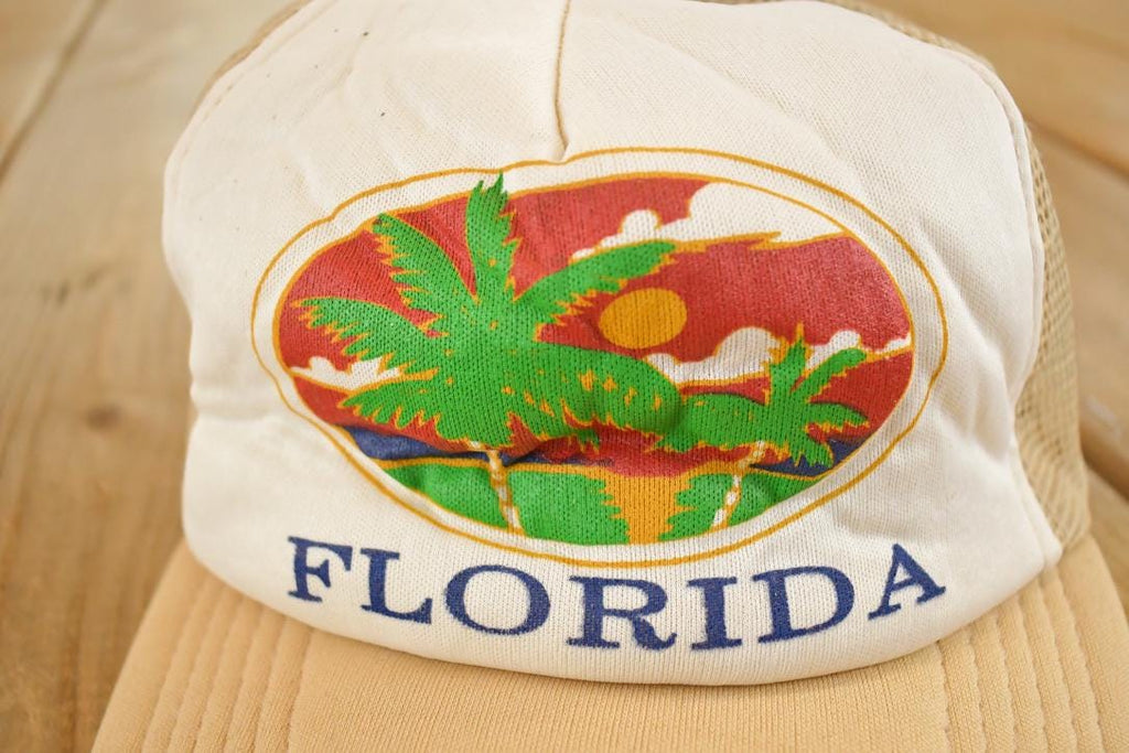Vintage 1980s Florida Happy Camper Peninsula Snapback Hat /