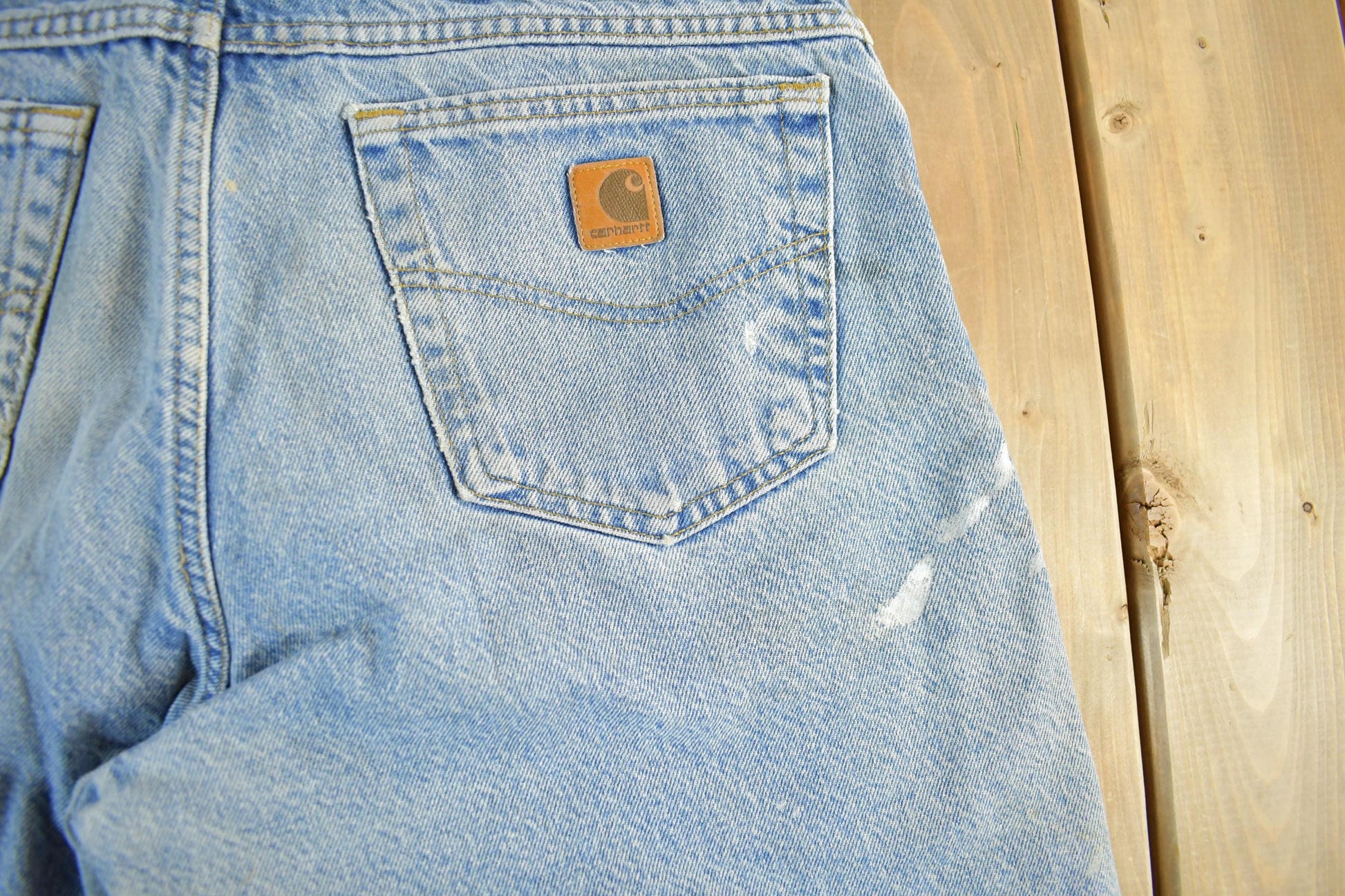 Vintage 2000s Carhartt Distressed Flannel Lined Denim Work Jeans Men's 34 x 33