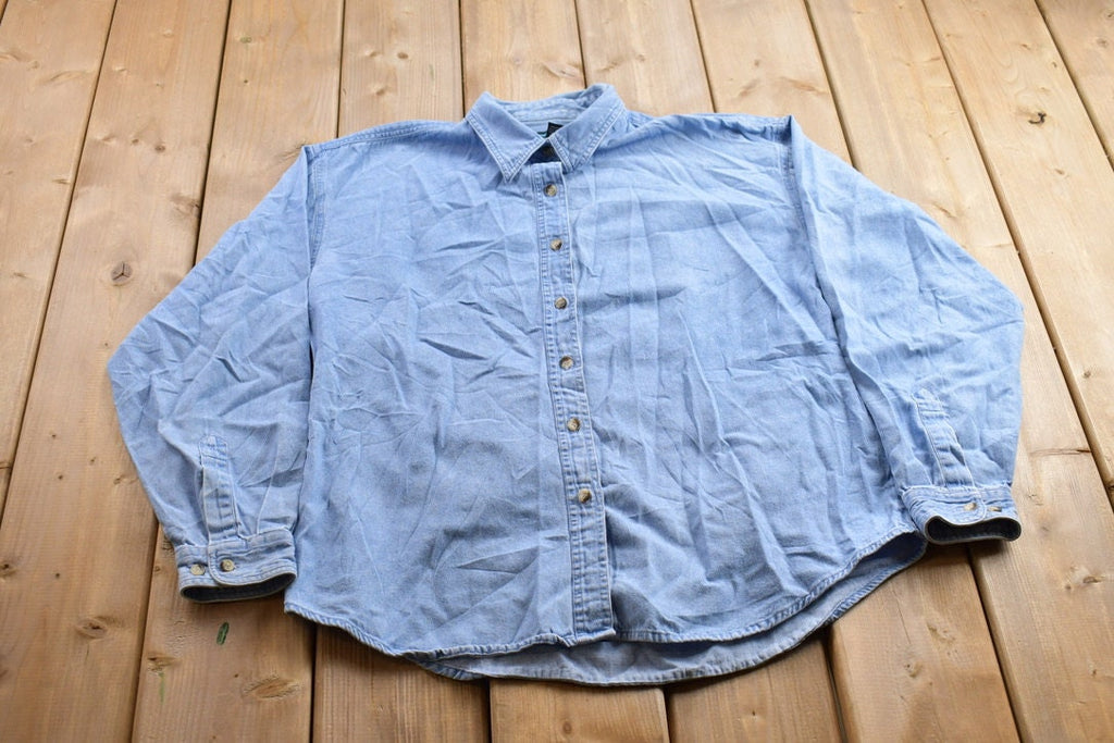 Vintage 1990s Tri Mountain Blank Denim Button Up Shirt  1990s Button Up  Vintage Denim  Basic Button Up  Jean Button Up  Jean Shirt