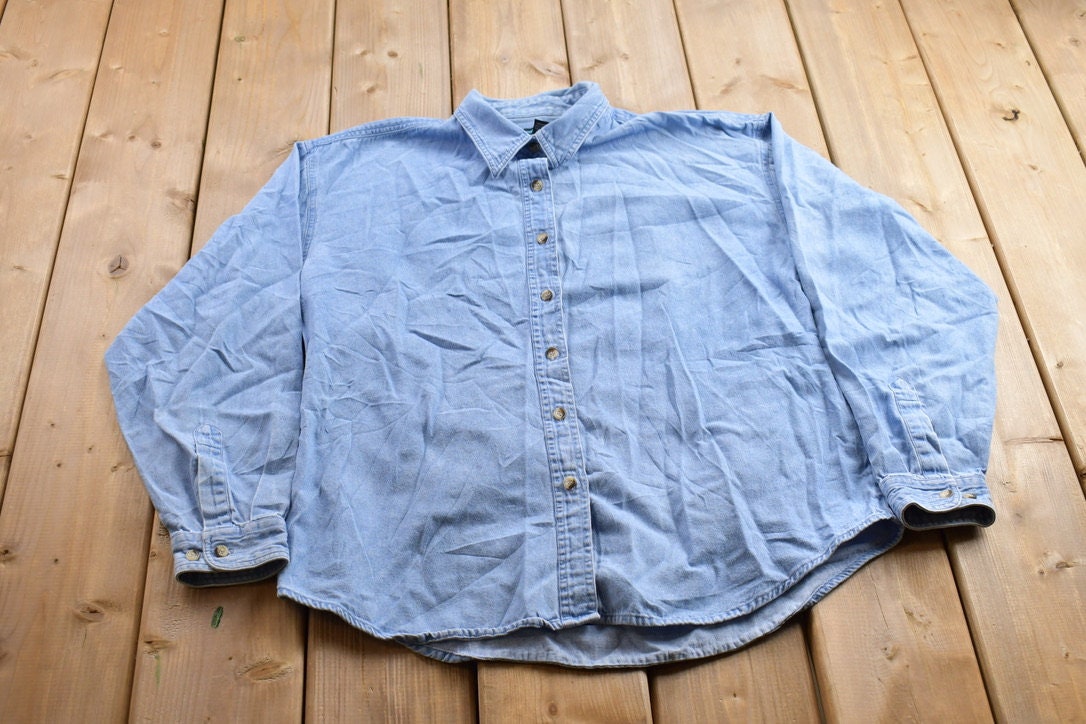Vintage 1990s Tri Mountain Blank Denim Button Up Shirt  1990s Button Up  Vintage Denim  Basic Button Up  Jean Button Up  Jean Shirt