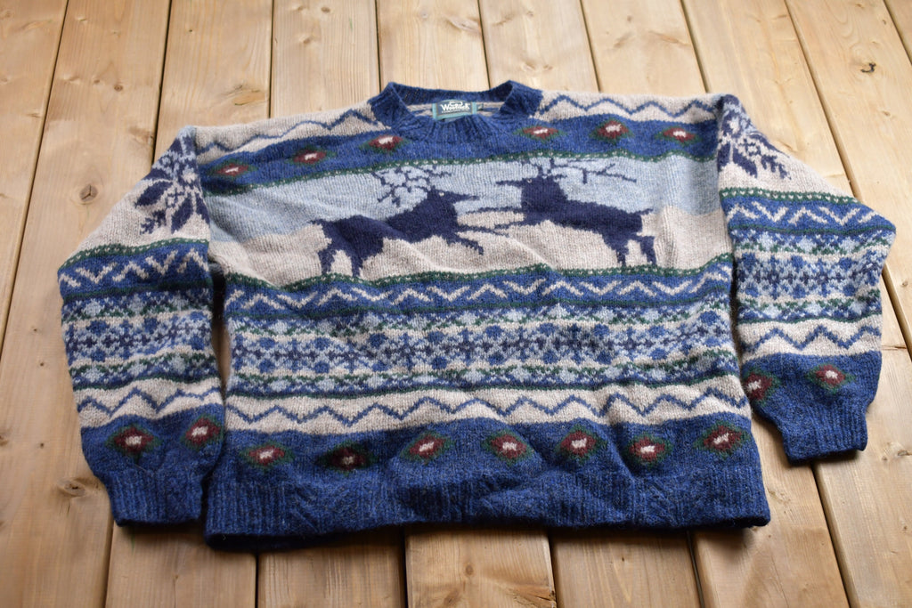 Vintage 1990s Woolrich Hand Knitted Winter Theme Crewneck Sweater