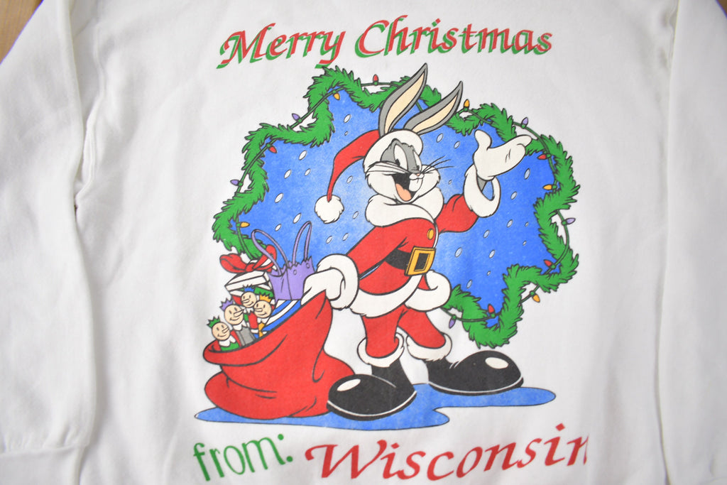 Vintage 1995 Looney Tunes Merry Christmas From Wisconsin Warner Bros Crewneck Sweatshirt Made In USA