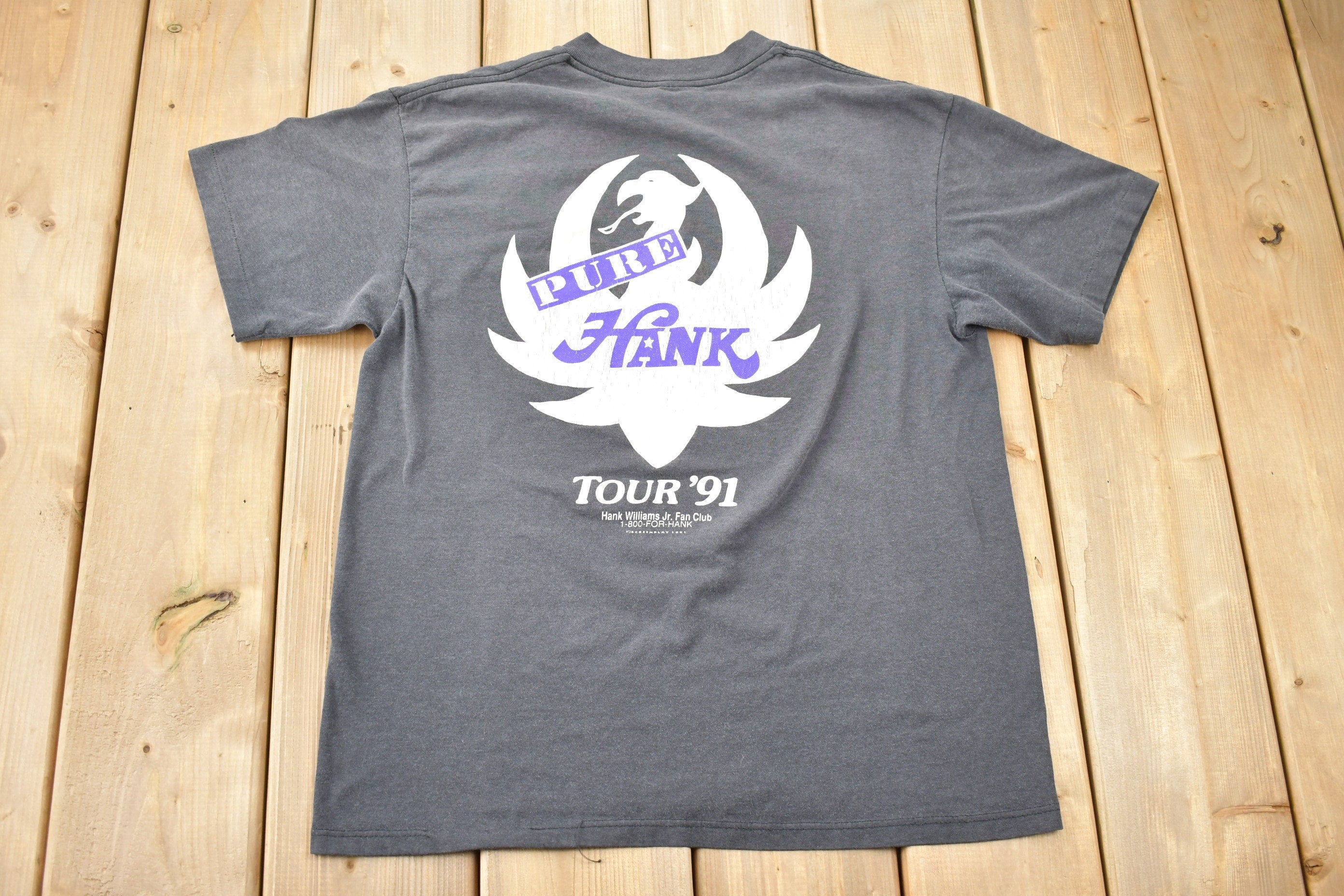 Vintage 1991 Hank Williams Jr Fan Club Pure Hank Tour Graphic T-Shirt