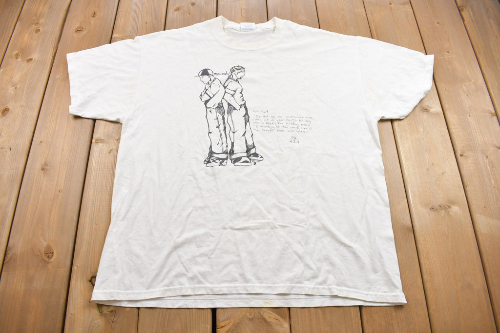 Vintage 1990s Jerzees Cartoon Bible Verse Graphic T Shirt
