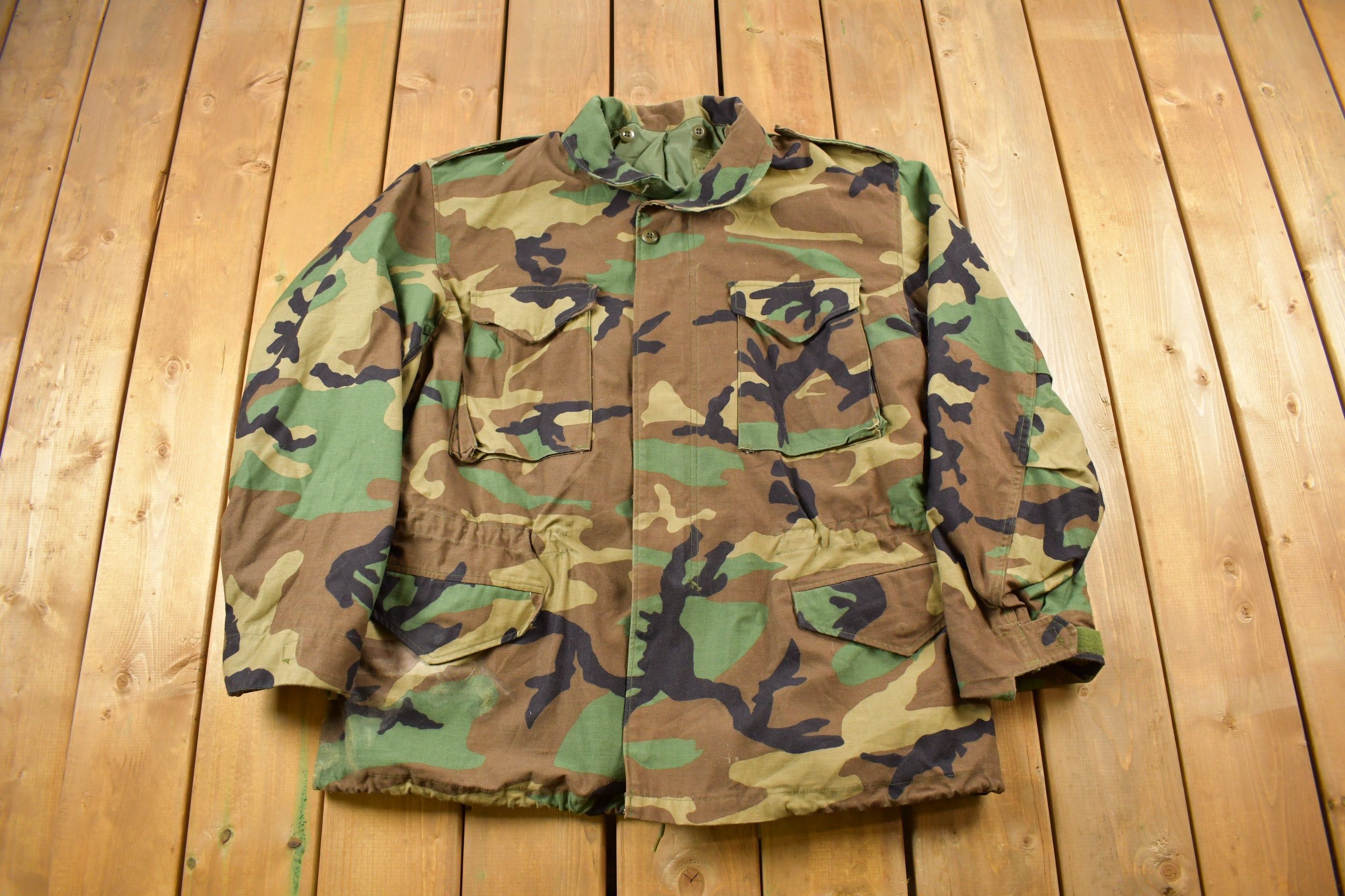 Vintage 1993 Army Woodland Camo Cold Weather Military Field Jacket
