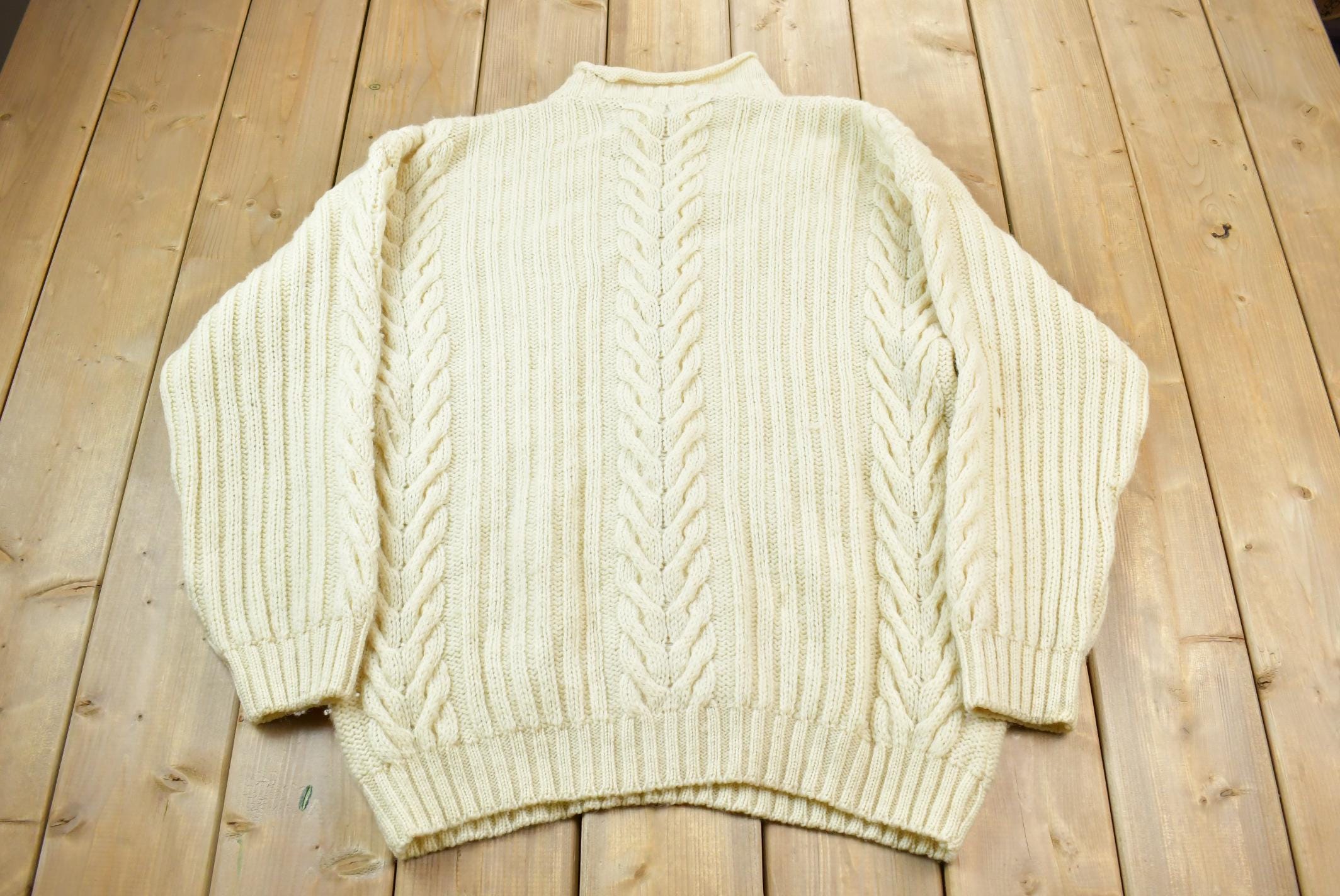 Vintage 1980s Paul James 100% Wool 3D Cable Knit Sweater