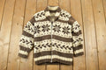 Vintage 1980s Heavy Wool Knit Collared Zip Up Sweater Jacket /